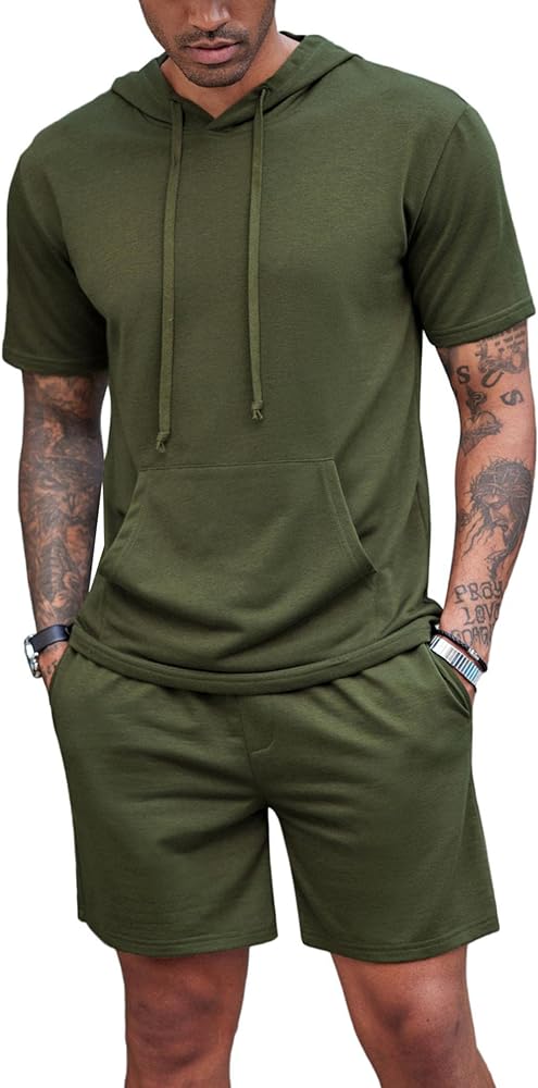 COOFANDY Men's Tracksuit 2 Piece Hooded Athletic Sweatsuit Short Sleeve Casual Sports Hoodie Shorts Set