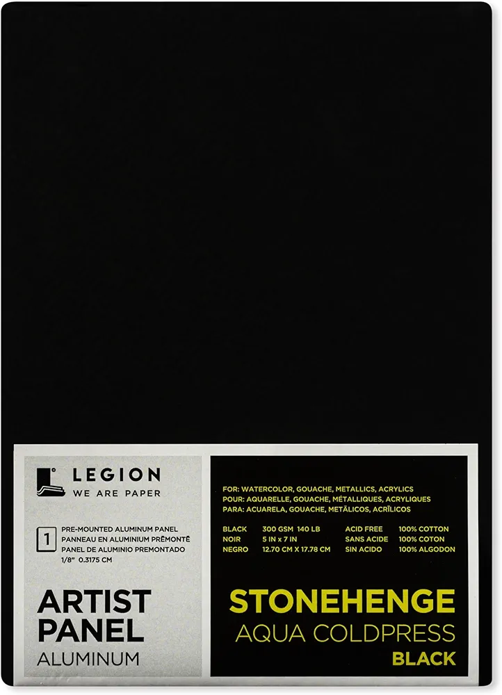 Legion Artist Panel, 1/8" Composite Brushed Aluminum with Stonehenge Aqua Coldpress Black, 100% Cotton, 140lb Paper, 8 x 10 inches for Wet Media