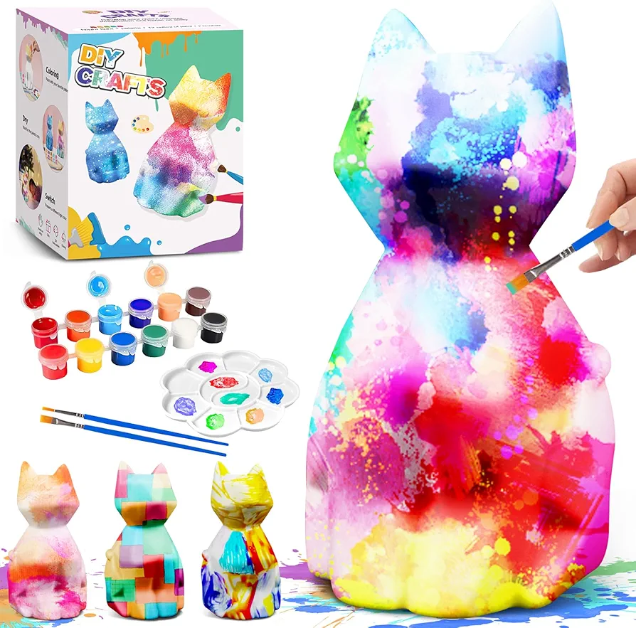 Paint Your Own Unicorn Lamp Art Kit, Gifts for Girls,DIY Arts and Crafts Unicorn Lamp Night Light,Creative Toy Art Supplies for Kids,Painting Kit Crafts for Kids Ages 5 6 7 8 9 10 11 12+ (Cat Lamp)