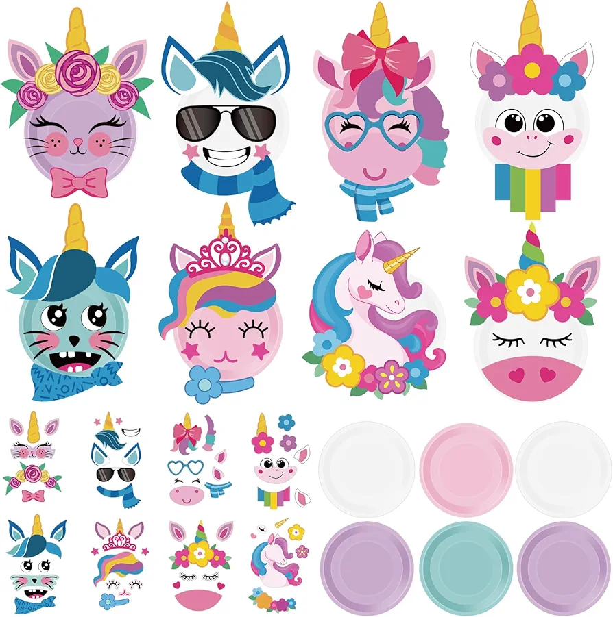 Layhit 24 Pieces Cute Unicorn Plate Craft Kits Unicorn Educational Arts Crafts Unicorn Early Learning Artwork DIY Craft Project for Boys Girls Preschool Unicorn Party Supplies Decorations, 8 Styles