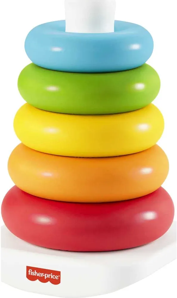 Fisher-Price Baby Stacking Toy Rock-A-Stack Rings with Roly-Poly Base for Ages 6+ Months, Made with Plant-Based Materials