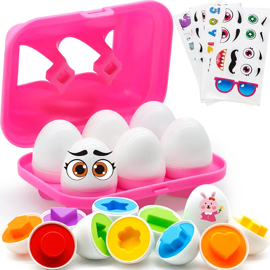 MOONTOY Toddler Toys Egg Learning Montessori Toys for 1 2 3 Year Old Girls Boys Kids Gift Matching Eggs Small Educational Color Sorting Toys for Toddlers 1-3 Baby Puzzle Cognitive Shape Sorter, 6 Eggs