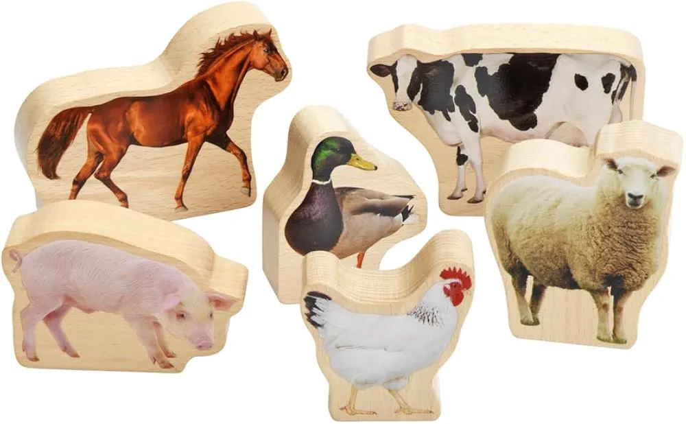 Excellerations Wooden Photo Blocks Farm Animals - Set of 6