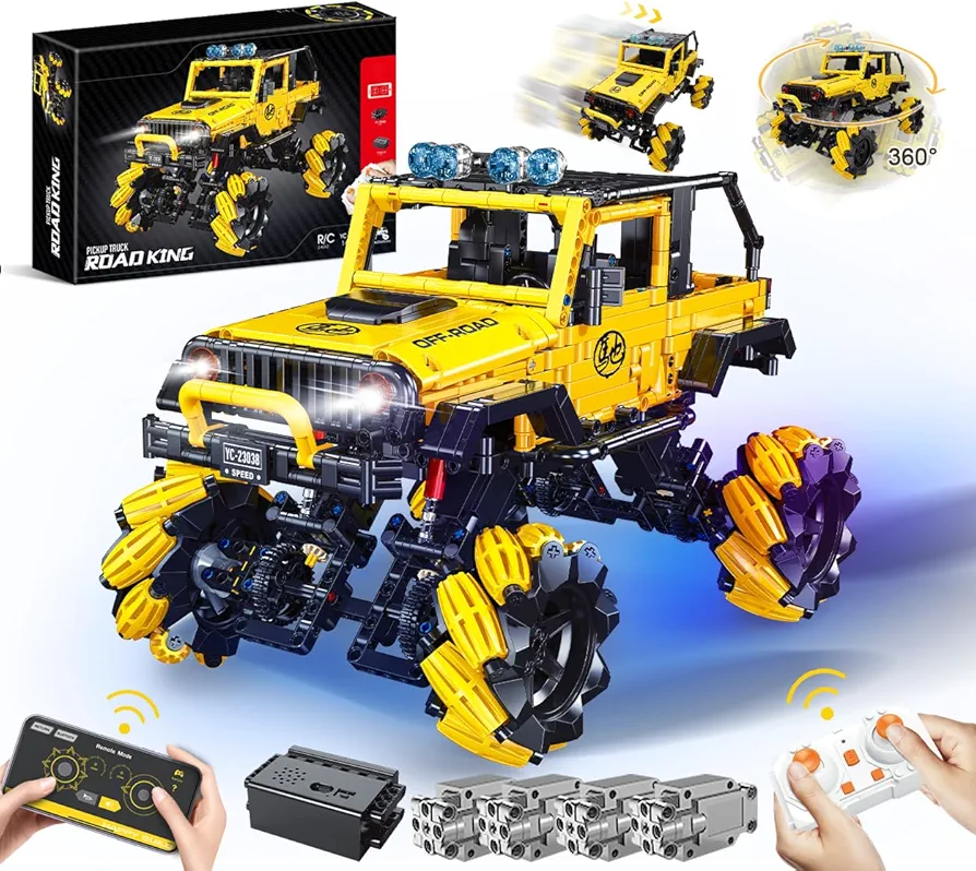 Pickup Trucks Building Set for Adults, RC Technic Cars Building Blocks Set,Remote Control Cars to Build, STEM Engineering Toys for Boys,Mens,Teens,(1490pcs)