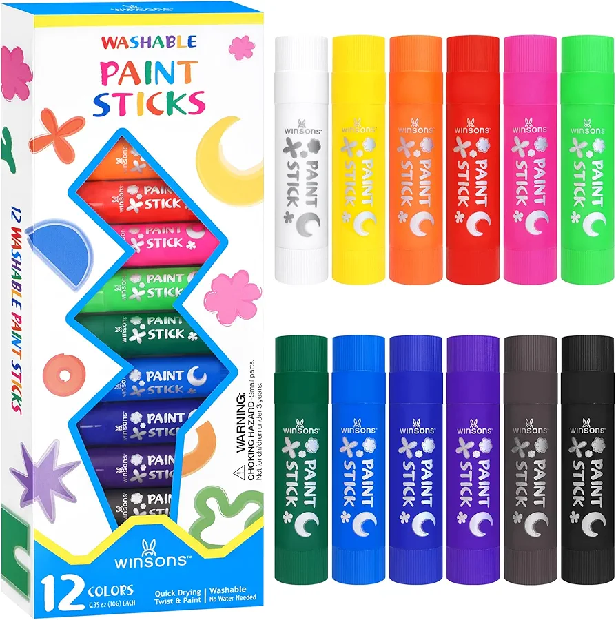 Tempera Paint Sticks,12 Vibrant Colors Washable Paint Sticks For Kids, Quick Drying, Non-Toxic, Suitable for Paper, Wood, Canvas, and Fabric, Mess-Free Art Supplies