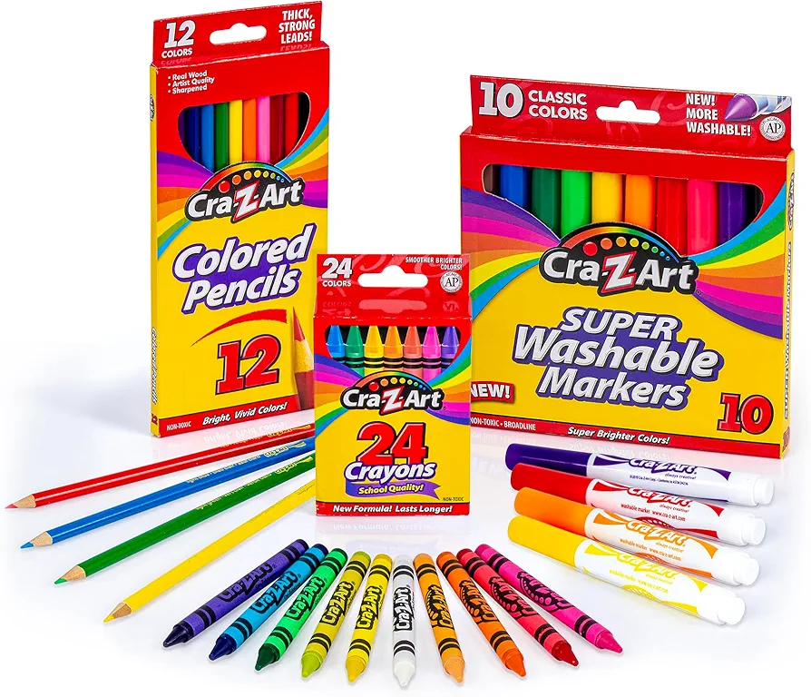 Cra-Z-Art Classic Bundle Crayons, Markers and Colored Pencil 46 Piece School Supply Arts & Crafts Bundle