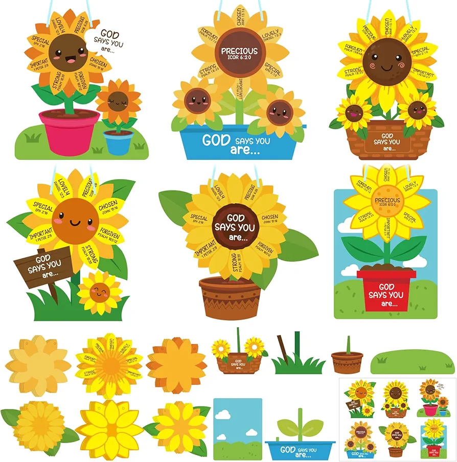 24 Pcs Religious Crafts for Kids Sunday School Crafts God Says You are Sunflower Craft Christian Craft Kit Make Your Own DIY Crafts Sunday School Fun Classroom Activities Kit for Preschool