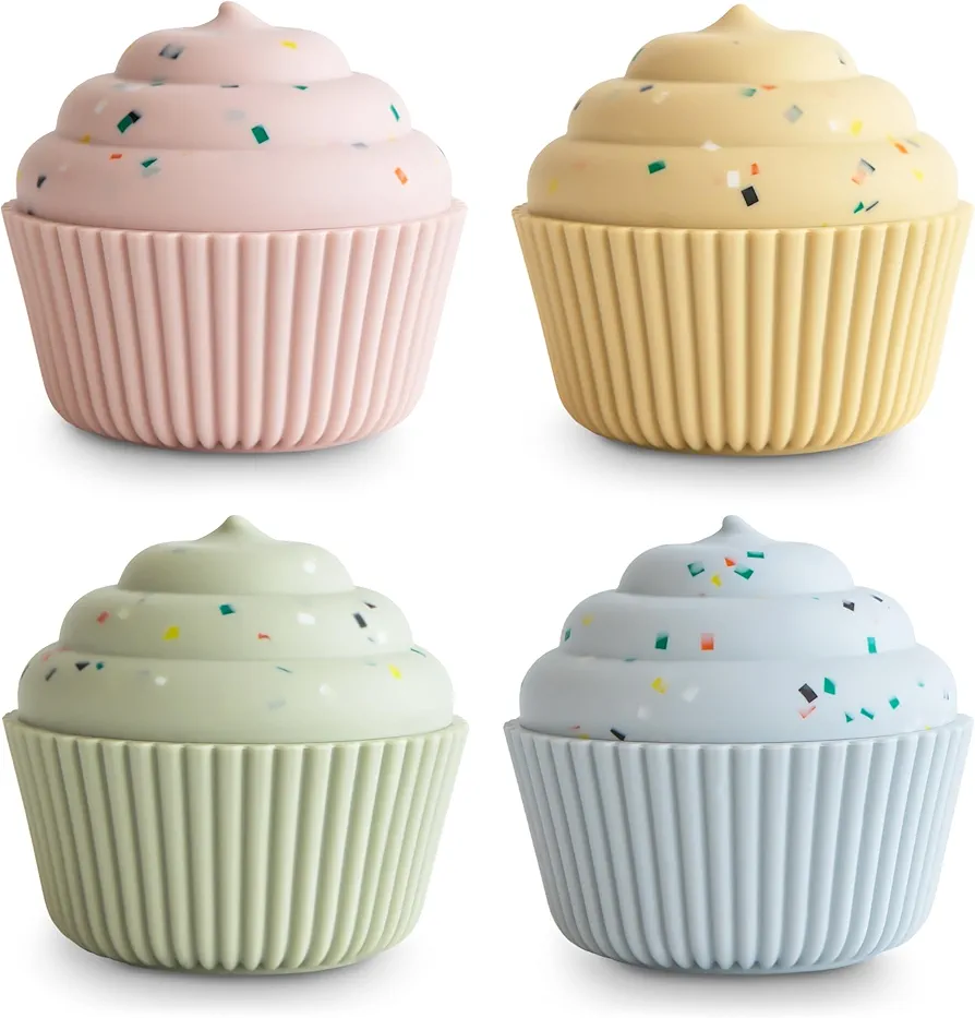 mushie Silicone Mix and Match Cupcake Toy 4 Pack | Mold Free