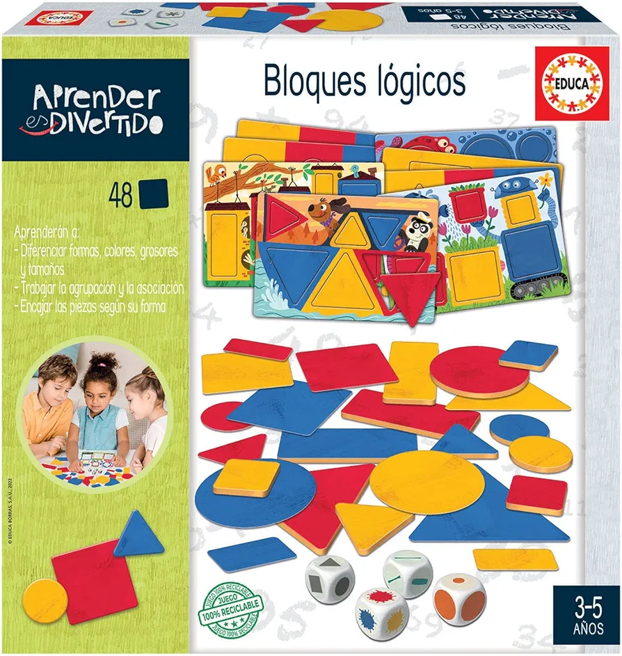 Educa - Learning is Fun Logical Blocks, 48 Figures in 4 Different Ways Educational Game for Boys and Girls to Learn Different Concepts and Make Associations, + 3 Years (19325)