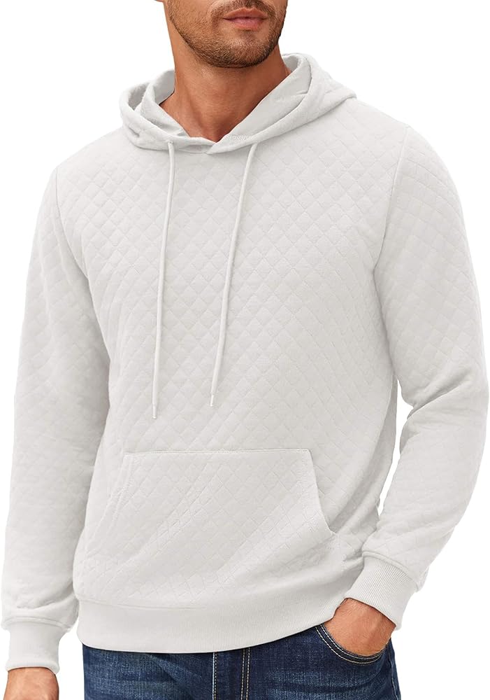 COOFANDY Mens Hooded Sweatshirt Long Sleeve Quilted Sweatshirt Casual Fashion Pullover Hoodies with Pocket