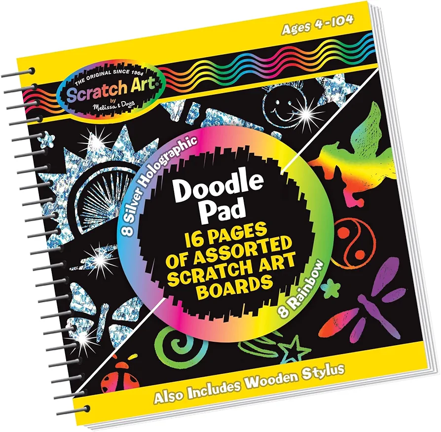 Melissa & Doug Scratch Art Doodle Pad With 16 Scratch-Art Boards and Wooden Stylus - FSC Certified