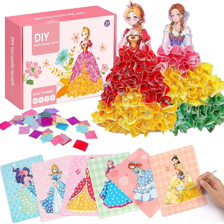 Korilave Crafts for Girls Ages 8-12, Arts and Crafts for Kids 4-6 with 12 Princess Board Stickers, Fabric Poking DIY Art Christmas Birthday Gifts for Girls Ages 4 5 6 7 8 9 10 11 12 Years Old