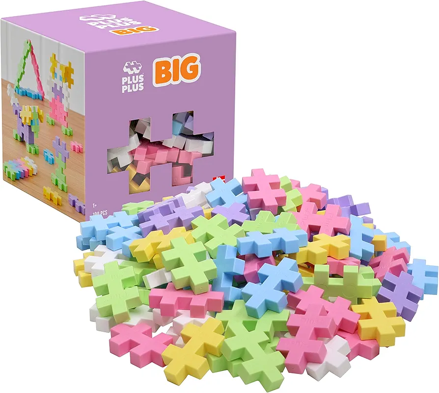 PLUS PLUS Big - Open Play Set - 100 Piece - Pastel Color Mix, Construction Building Stem/Steam Toy, Interlocking Large Puzzle Blocks for Toddlers and Preschool