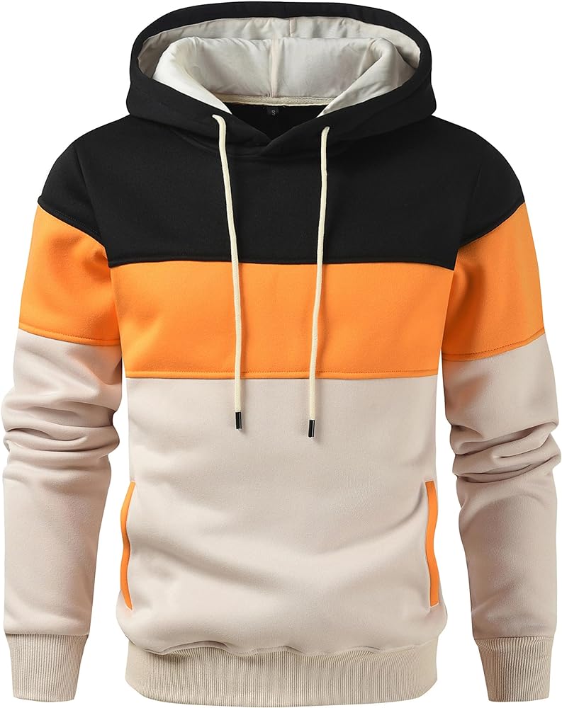 Men's Novelty Color Block Pullover Hoodie Casual Fleece Long Sleeve Hooded Sweatshirt