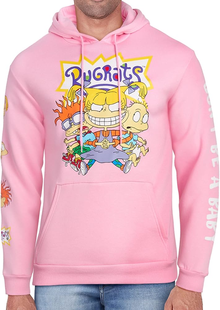 Nickelodeon Men's Fleece Hoodie Sweatshirt - 90s Cartoon Hey Arnold, Rugrats, Ren and Stimpy