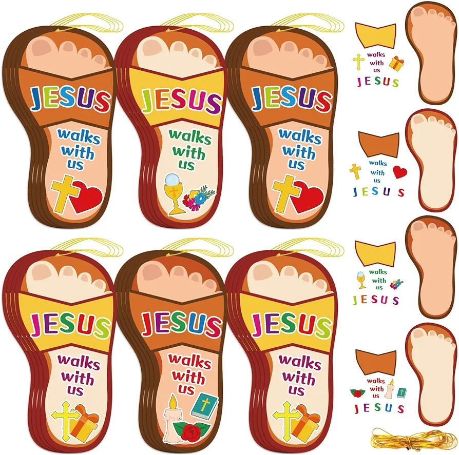 Qyeahkj 32 Sets Sunday School Crafts for Kids Jesus Sticker, Religious Jesus Walks with Us DIY Christian Easter Craft Kit for 4 8 10 Toddlers Preschool Home Classroom Activities