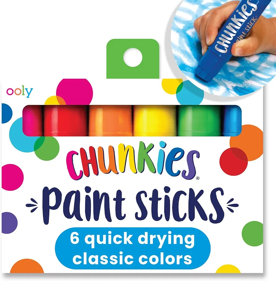 Ooly Chunkies Quick Drying Tempera Paint Sticks for Kids, Classic Colors, Set of 6 Twistable Kids Paint Sticks for Toddlers 2-4 Years, Mess Free Chubby Toddler Paint Sticks [6 Classic Colors]