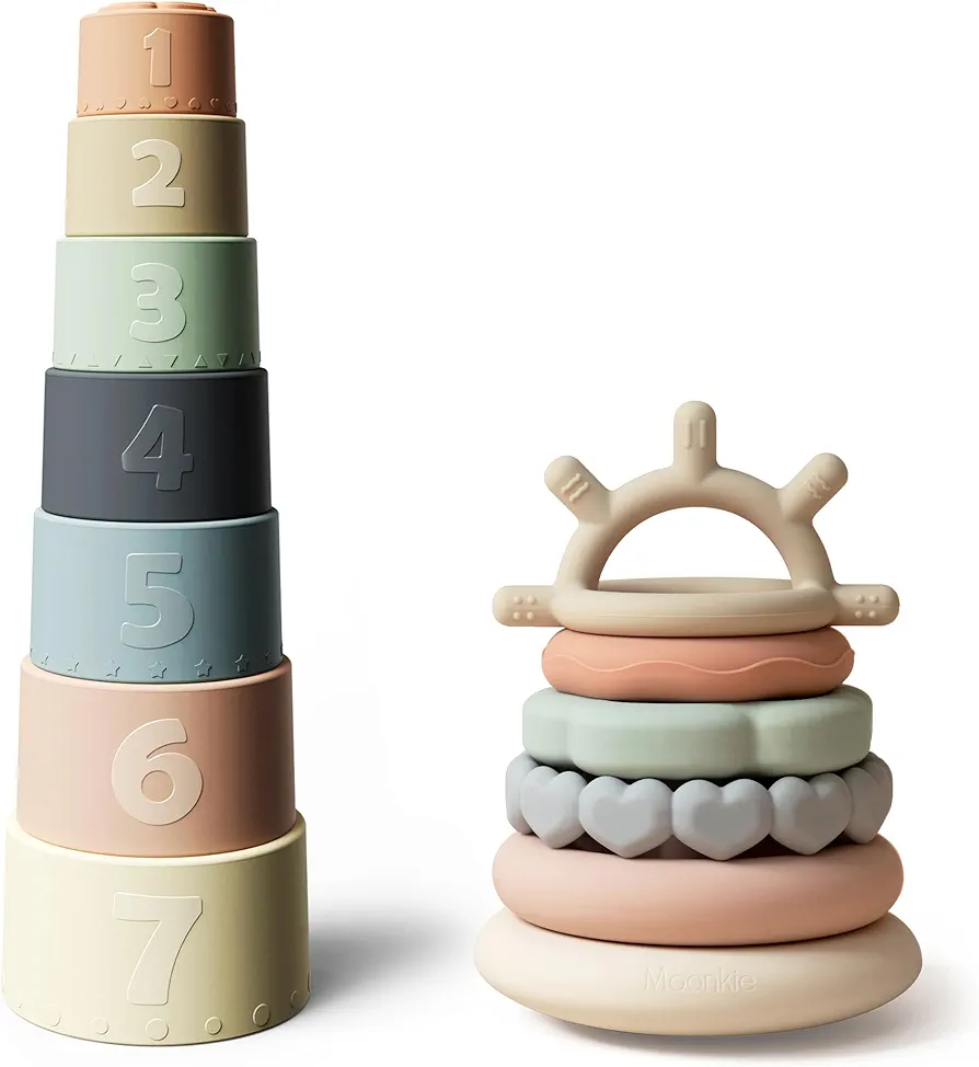 Moonkie Stacking Baby Toy, Eductional Soft Teething Toy with 7 Piece