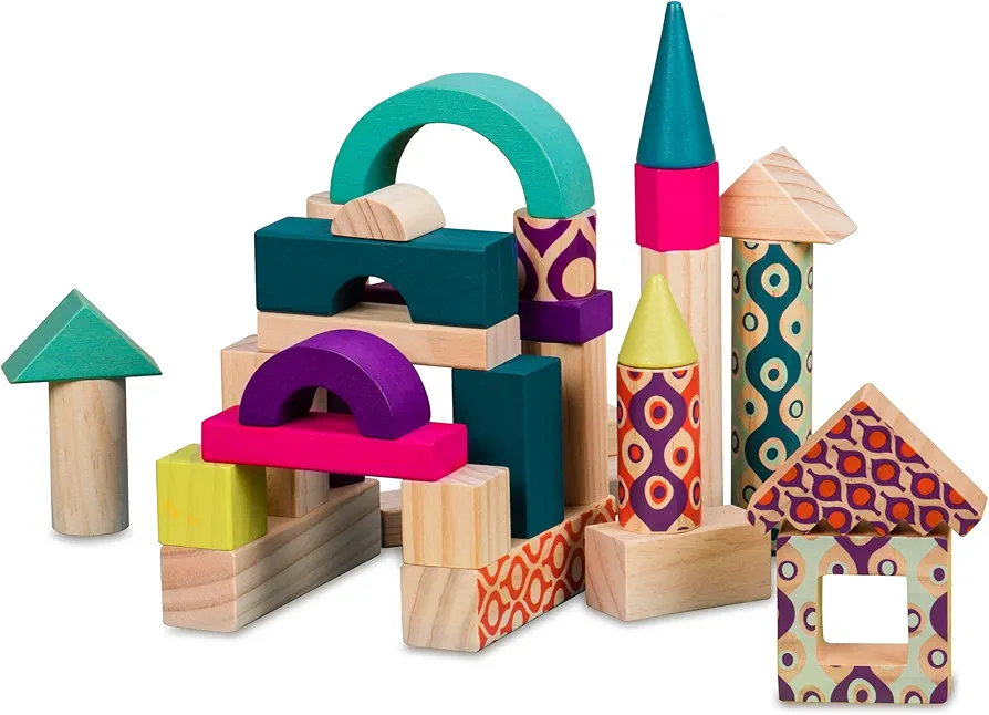 B. toys- Wood U Build It- Sort & Stack- Wooden Blocks – 40 Building Blocks – Colors & Shapes- Play Set For Toddlers, Kids – 18 Months +