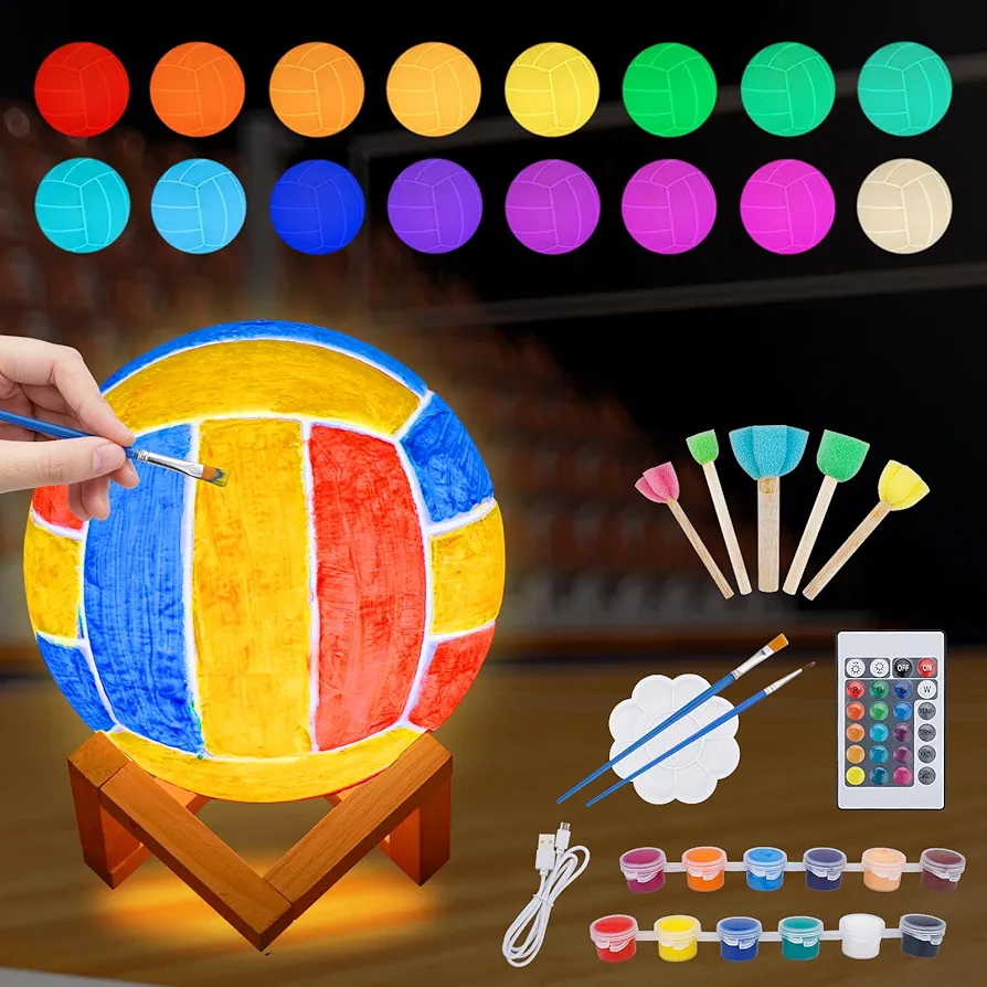 Paint Your Own Volleyball Lamp Kit,5.9 Inch 16 Colors 3D Toys Night Light,Arts and Crafts for Kids Ages 6-12, Art Supplies Arts & Crafts Kit for Girls Boys Ages 8-12 Birthday Gifts