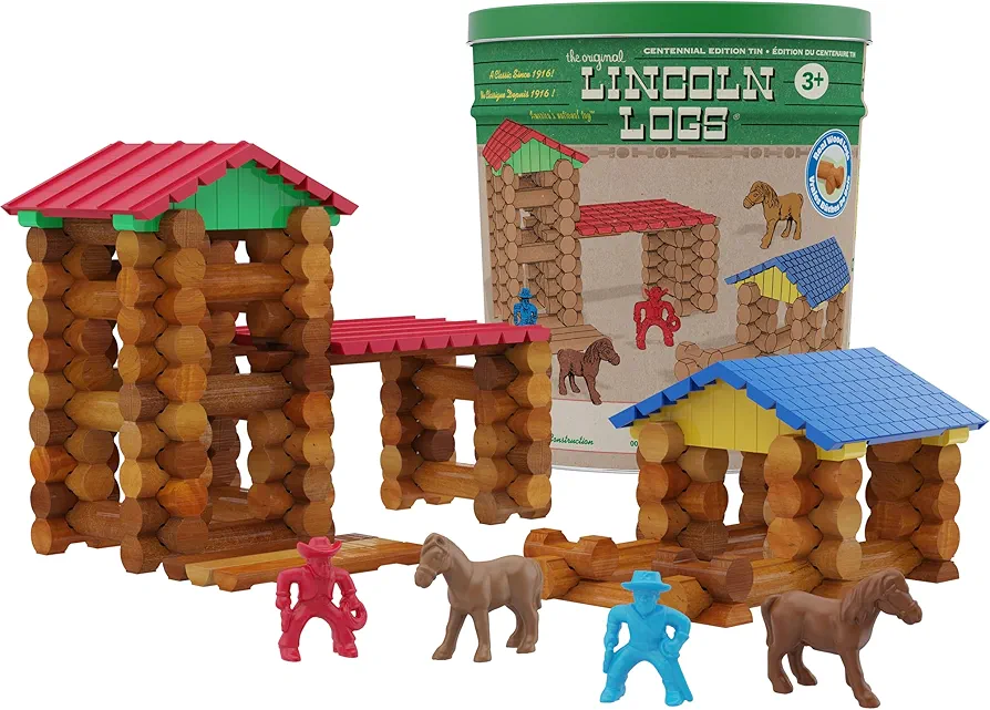 Lincoln Logs Centennial Wood Building Set - 150+ Pieces, Ages 3+, Amazon Exclusive Retro Toy for Boys/Girls