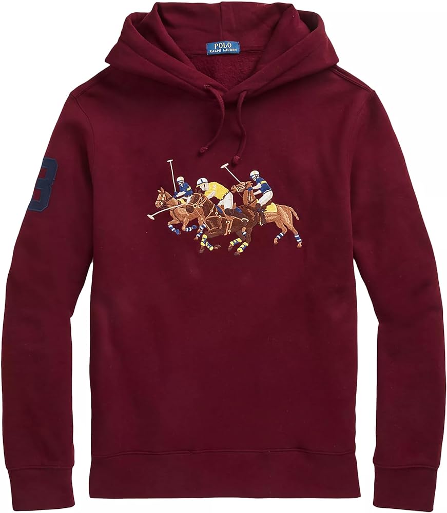 POLO RALPH LAUREN Men's Triple Pony Fleece Hoodie Sweatshirt (Large, Burgundy)