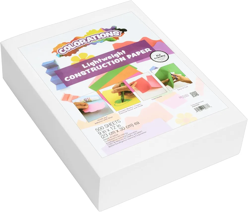 Colorations Lightweight Construction Paper - 500 Sheets - 9 in. x 12in. - White