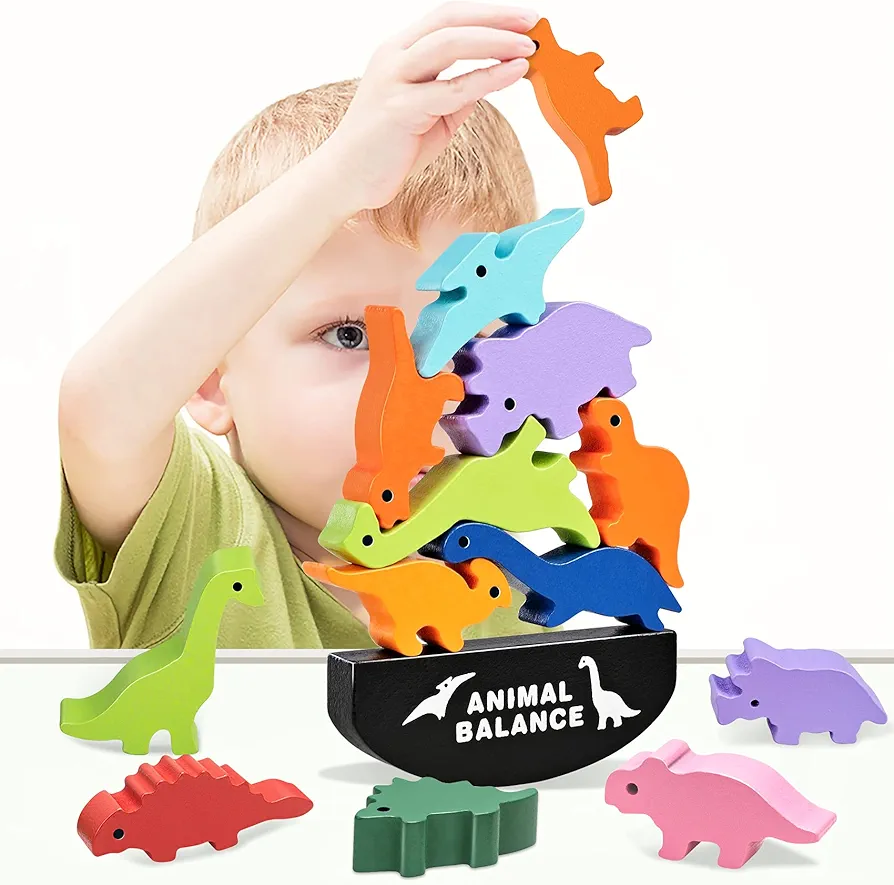 HahaGift Dinosaur Toys for Kids 3-5 Year Old Boys Gifts, Wooden Stacking Toddler Toys for 2 3 4 5 6 Year Old Boys Toys, Montessori Learning Toys Age 2-6 Year Old Boys Christmas & Birthday Gifts!