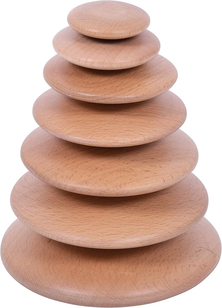 TickiT Natural Buttons - Set of 7 - Wooden Stacking Stones for Babies and Toddlers Aged 0+ - Natural Toy for Early Development and Open-Ended Play