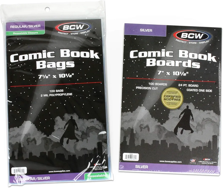 (100) Silver Age Resealable Clear Comic Book Bags & Backer Boards by BCW