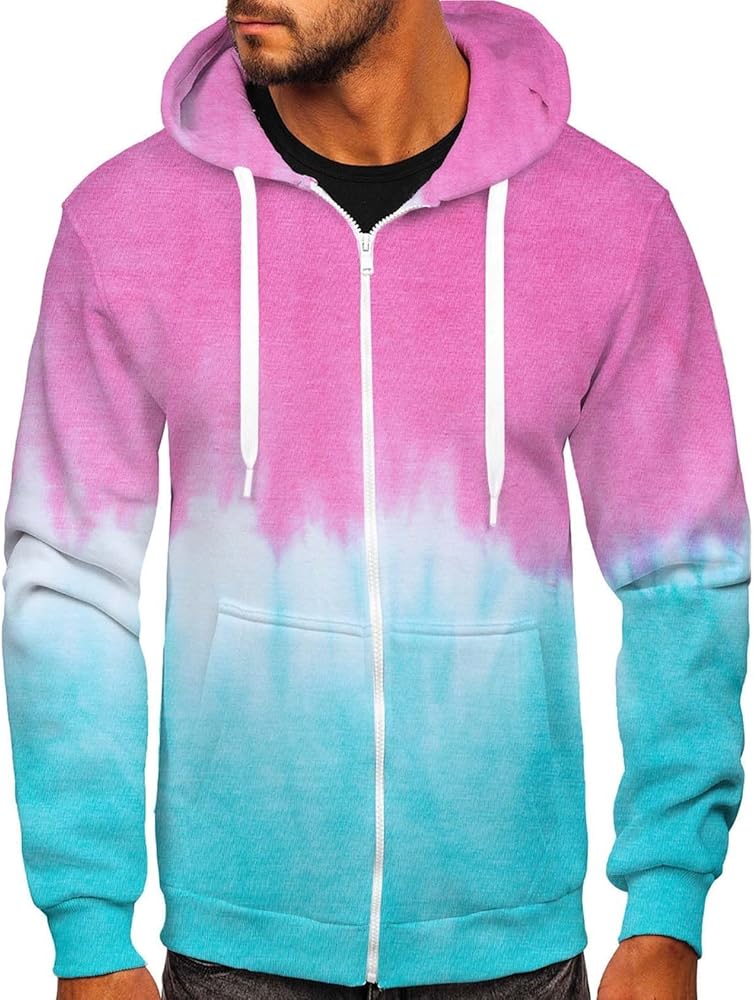 Light Up Hoodies Men's Fashion Casual Zipper Gradient Tie-Dye Print With Hooded Sweatshirt Jacket School Hoodie