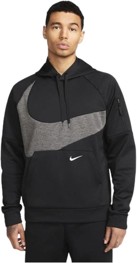 Nike Therma-FIT Men's Pullover Fitness Hoodie (US, Alpha, Large, Regular, Tall, Black/Black/Charcoal Heather/White)