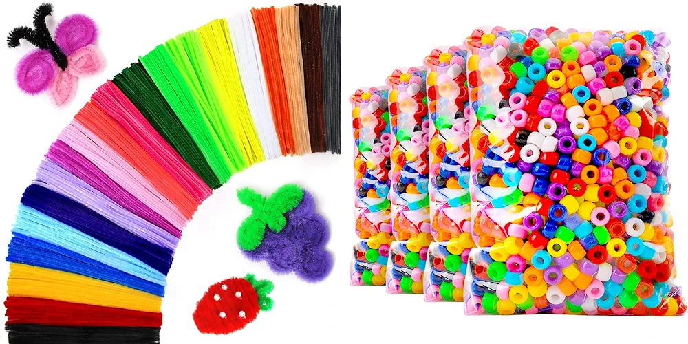 200pcs pipe cleaners + 4000pcs pony beads, art and craft supplies.