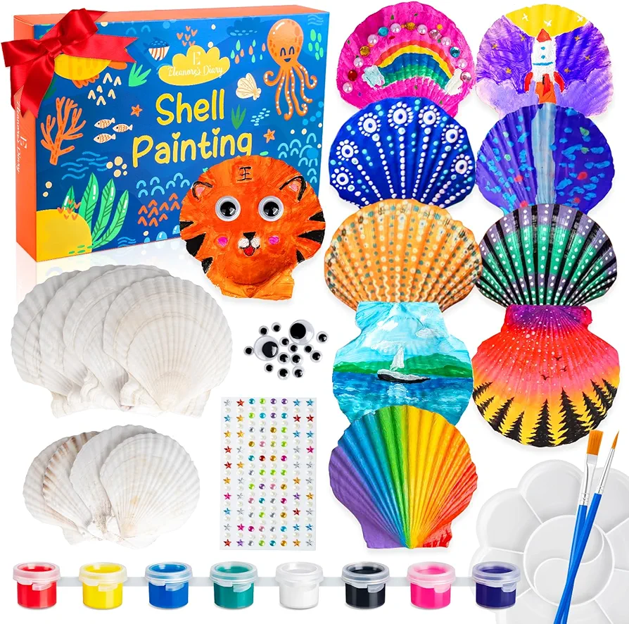 Eleanore's Diary Kids Seashell Painting Kit, Arts & Crafts Painting Gifts for Boys Girls, DIY Creative Craft Activities Toys for Age 5 6 7 8 9 10 11 12 Year Old, Birthday School Party Idea Gifts