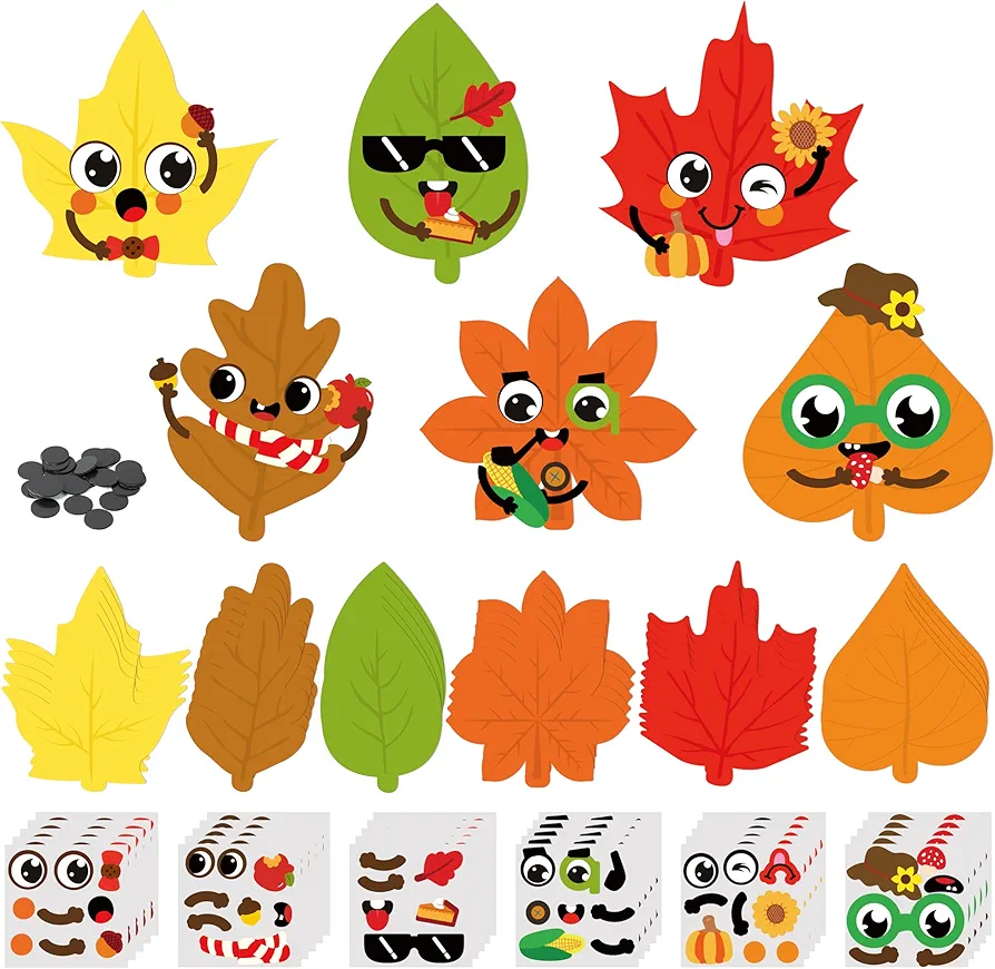 Haooryx DIY Fall Leaf Magnet Craft Kit for Kids 30 Set Maple Leaves DIY Magnet Stickers Autumn Art Craft Supplies for School DIY Activities Supplies Home Refrigerator Class Blackboard Whiteboard Decor