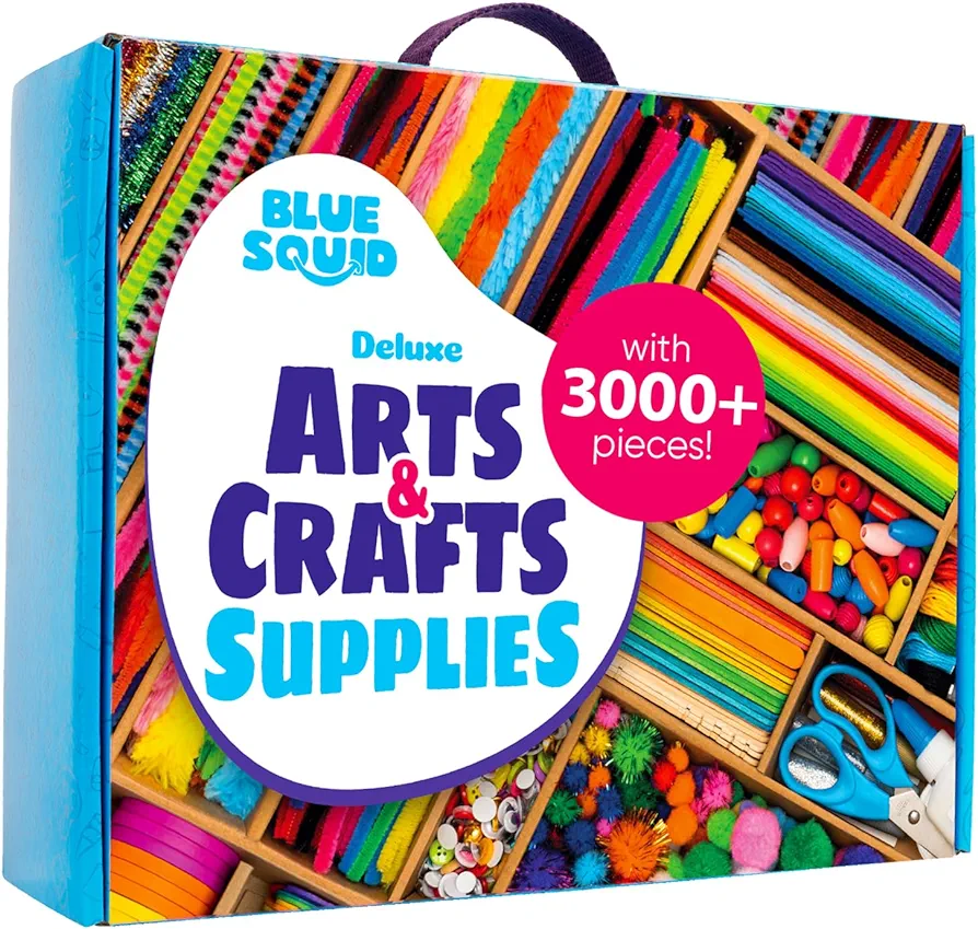 Blue Squid Craft Supplies for Kids - 3000+pcs in The Ultimate Arts and Crafts Box - This Deluxe Art Supply Kit & Craft Set is Perfect for Young Artists of Ages 4,5,6,7,8,9,10,11,12