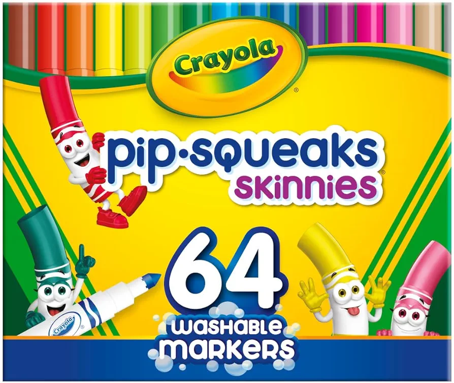 Crayola Pip-Squeaks Skinnies Washable Markers (64ct), Mini Markers for Kids, Coloring Markers, Craft Supplies, Kids Holiday Gift, 3+