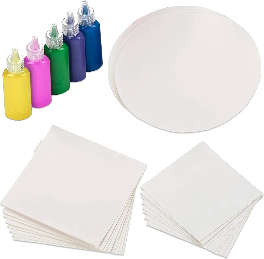 Creative Kids Spin & Paint Refill Pack - 8 x Large Cards - 8 x Small Cards - 4 x Round Cards - 5 Bottles of Colored Paint