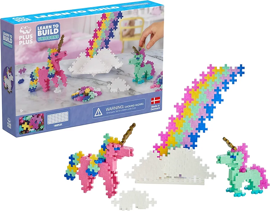 PLUS PLUS - Learn to Build Unicorns - 240 Pieces - Construction Building Stem / Steam Toy, Kids Mini Puzzle Blocks