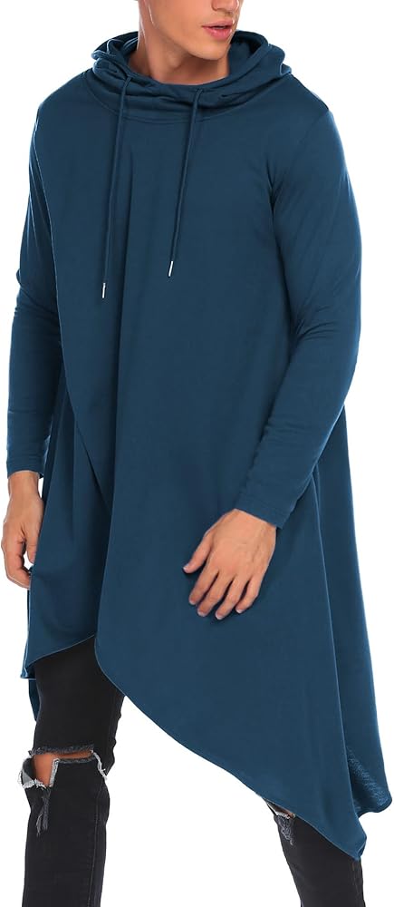 COOFANDY Men's Hooded Poncho Cape Cloak Casual Asymmetric Hem Hoodie Sweatshirts