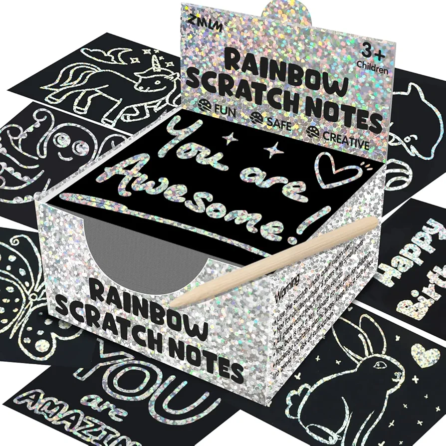 ZMLM Rainbow Scratch Mini Art Notes - Magic Scratch Note Pads Cards Sheets for Kids Black Scratch Crafts Arts DIY Party Favor Supplies Kit Birthday Game Toy Gifts Box for Girls Boys Halloween