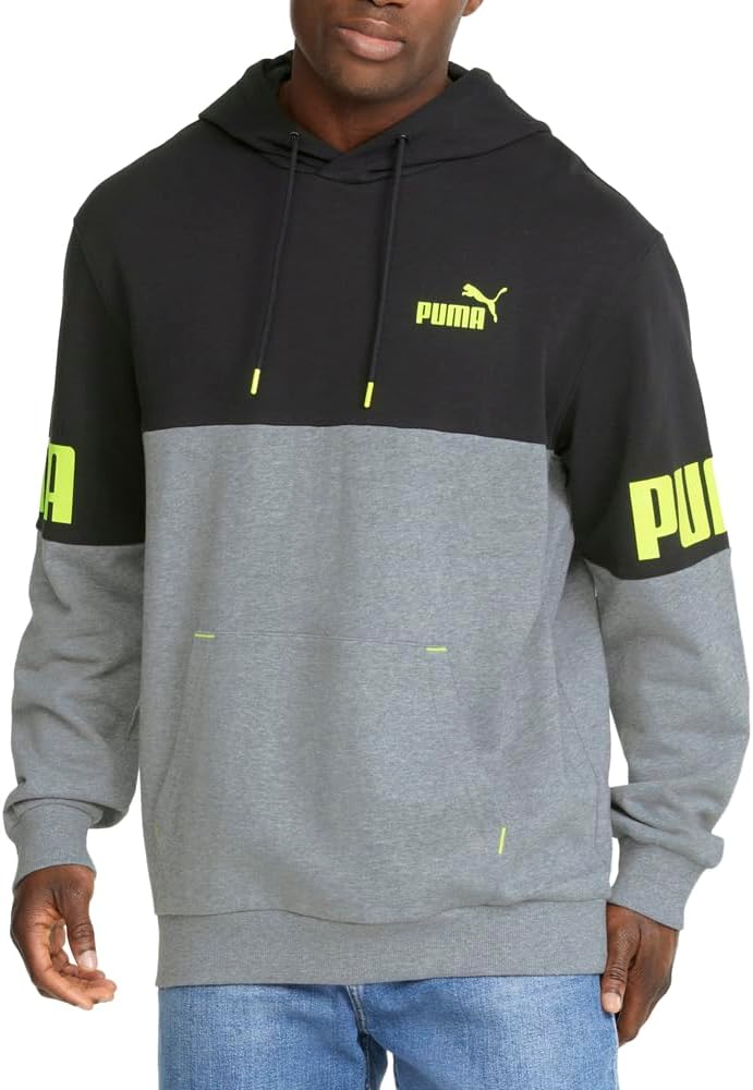 Puma Mens Power Colorblock Hoodie Casual Outerwear Casual Drawstring - Grey