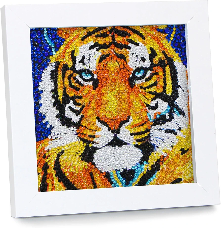 AyuqEjus 5D Diamond Art Kits for Kids with Wooden Frame, Diamond Art for Kids Ages 6-12 by Number Kits DIY Painting Arts and Crafts,Diamond Dots for Kids Gift 6" X 6" (Tiger-2)