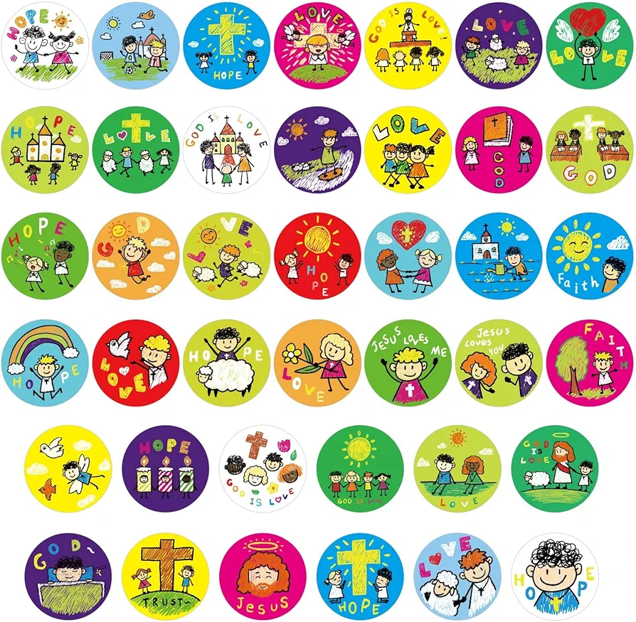 600pcs Christian Religious Stickers for Kids, 0.98in Self-Adhesive Christian Faith Stickers Cute Christian Easter Stickers Religious Jesus Stickers for Art Crafts (Figure Style)