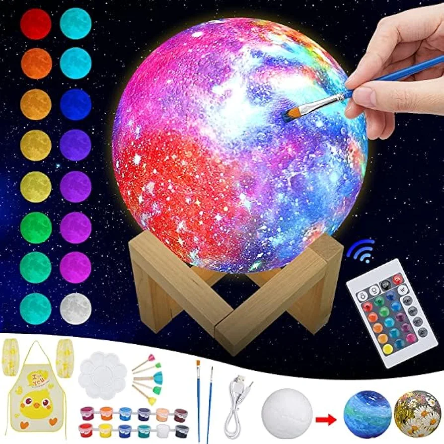 Minleway Paint Your Own Moon Lamp Kit,Christmas Gifts 16 Colors Rechargeable Night Light,Arts and Crafts for Kids Ages 8-12,Arts & Crafts Kit Art Supplies for Kids,Teens Boys Girls Birthday Gifts