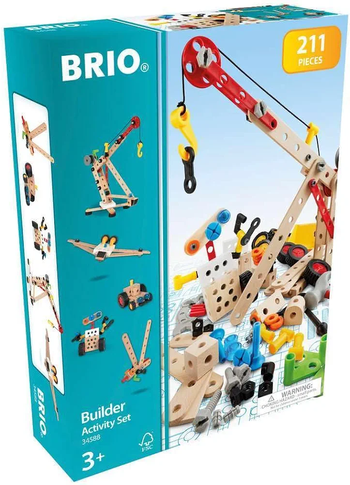 BRIO 34588 Builder Activity Set - 211 Piece STEM Toy with Wood and Plastic Pieces | Enhances Motor Skills | Fosters Creativity | Sustainable Materials | for Kids Ages 3 and Up (63458800)