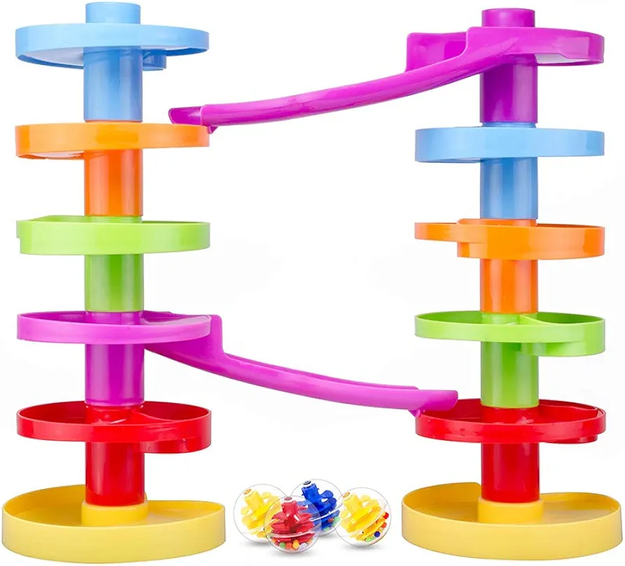 Ball Drop Educational Toy with Bridge - Advanced Spiral Swirl Ball Ramp Activity Playset for Toddlers