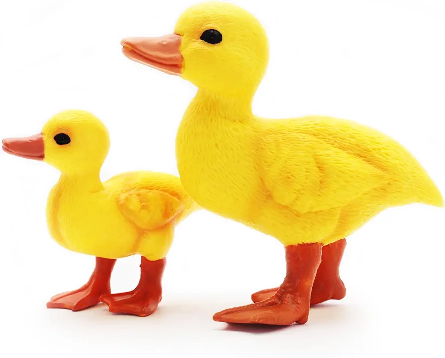 Yellow Duck Toys, 2Pcs Yellow Ducks Family Toy with Realistic Baby Duck Figurine, Animal Toys for Birthday Gifts, Party Gifts, Cake Decorations and The Bath or Swimming Toys for Kids