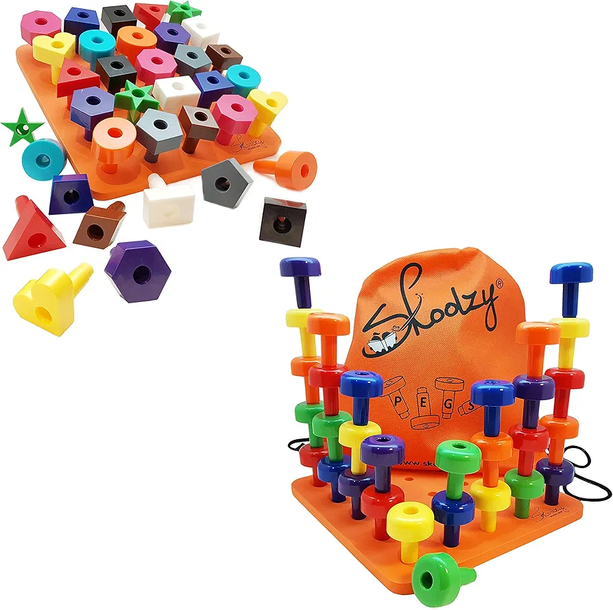 Skoolzy Color Sorting Toy - Peg Board Set and Shapes Puzzle - Educational Fine Motor Skills Toys for Kids