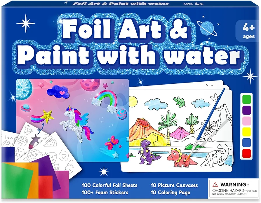 Foil Art & Paint with Water, 2 in 1 Art and Craft Activity for Kids,Fun Crafts Kits & Supplies,Creative Travel Toys,Gifts for Boys & Girls Ages 4, 5, 6, 7, 8, 9 Years Old